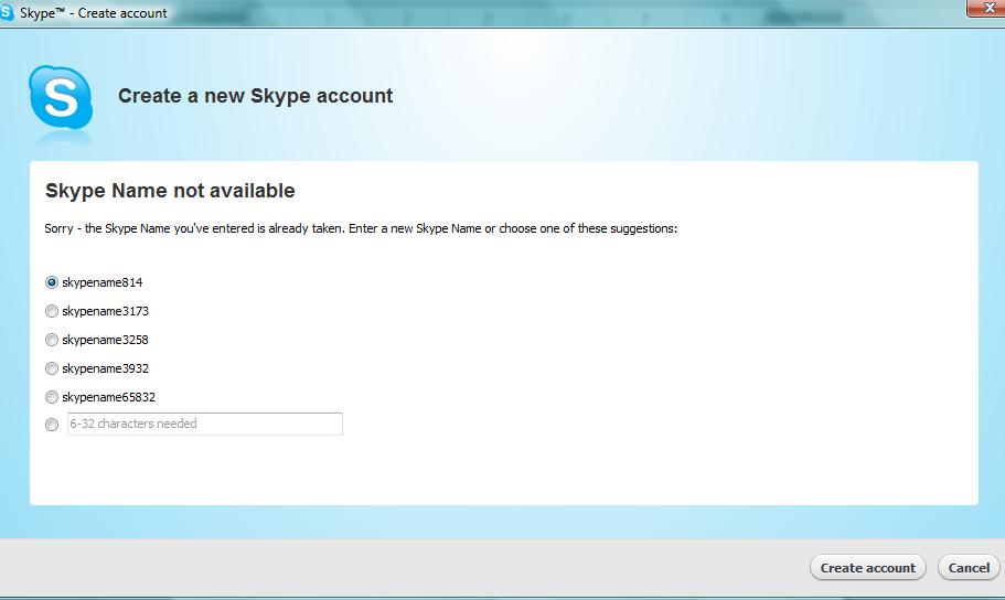 Step 4: If your Skype Name is available, your account will be created.