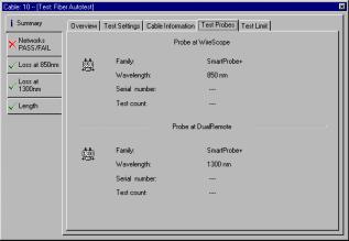 Fiber Autotest Summary Test Probes Tab The Summary Test Probes tab of a Fiber Autotest record displays