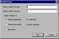 The following dialog box appears: Enter the desired prefix and suffix and then specify which records are to be