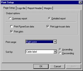 Printing test reports Print Setup The Print Setup dialog box lets you configure the format of the printed reports. You can also invoke it by selecting Print Setup from the File menu.