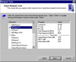 The wizard next lets you enable network testing during an Autotest. To enable a particular network test, click the check-box next to this test.