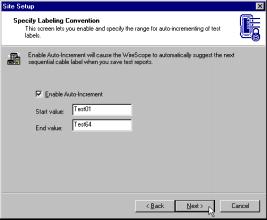 If you had selected a site with simple (non-hierarchical) labeling convention, the wizard displays the following: You can enable auto-incrementing of the simple label by clicking Enable Auto-