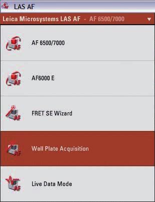 Well plate acquisition Starting the Well Plate Acquisition Wizard: Select the Well Plate Acquisition Wizard in the pull down menu of the LAS AF main menu.