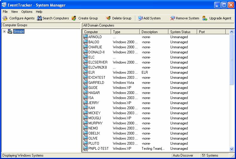 Figure 24 System Manager This console displays the list of systems that are members of all trusted domains.