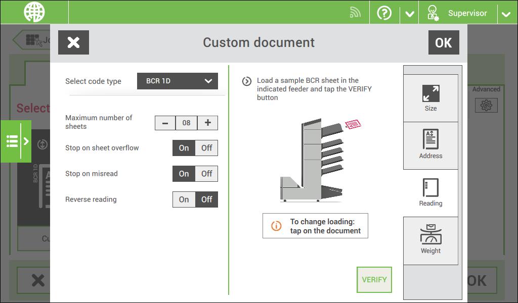 8 Maximum number of sheets: use the [-] or [+] button to select the maximum amount of sheets in the set of documents.