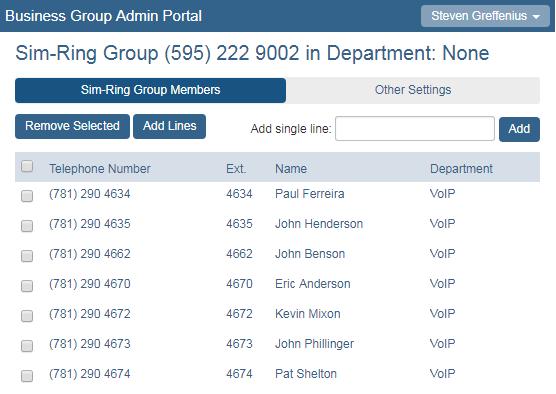 Sim-Ring Group Members Select Sim-Ring Groups in the left menu, then click the telephone number for a group to view group members.
