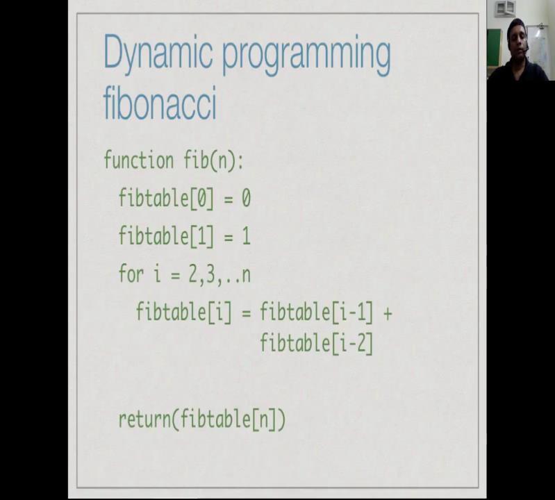 (Refer Slide Time: 17:11) So, dynamic programming for the Fibonacci function just consist of iteratively filling up the table, we start would the value 0 and