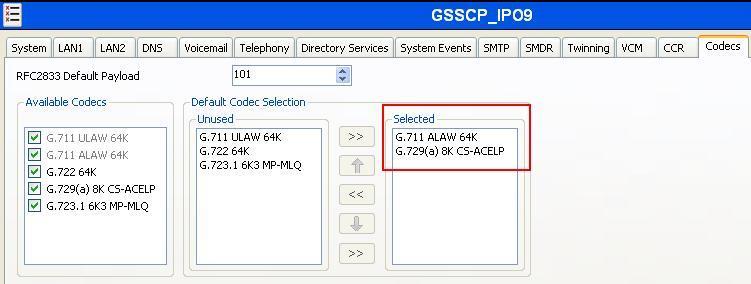 5.5. Codec Settings Navigate to the Codecs tab on the Details Pane. Check the Available Codecs boxes as required. Note that G.711 ULAW 64K and G.711 ALAW 64K are greyed out and always available.