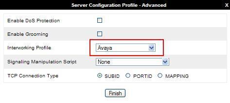 On the Advanced tab: Select Avaya for