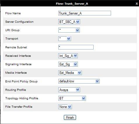 To define Server Flows for the BT Ireland network SBCs (BT Ireland SBC A and BT Ireland SBC B), navigate to Device Specific Settings End Point Flows. Click on the Server Flows tab.