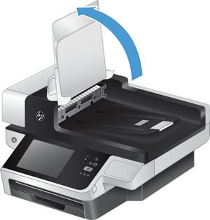 5. Close the scanning lid, and then raise the scan input tray until it is perpendicular to the product. 6.