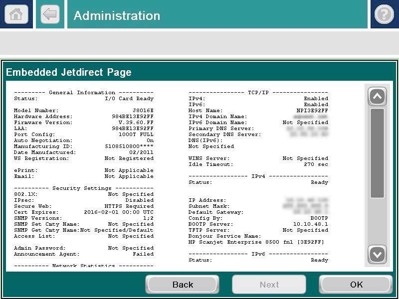 HP embedded Jetdirect page The second configuration page is the HP embedded Jetdirect page, which contains the following information: Figure 3-2 HP embedded Jetdirect page 1 4 2 5 3 6 1 General