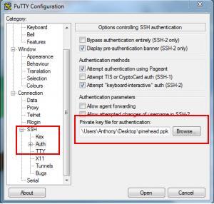 7) Select Auth on the left hand side then under private key for authentication