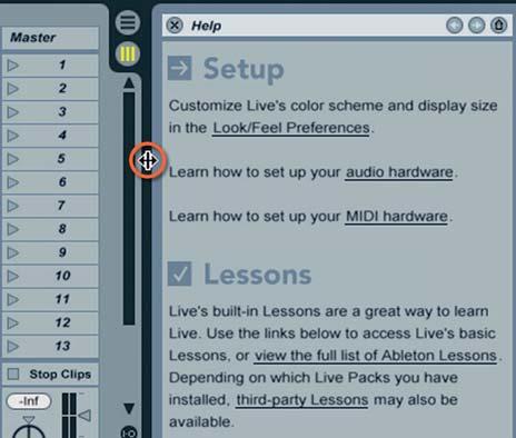 Figure 3.3 Click+drag the right edge of the main Live screen to access Help View. things basic.