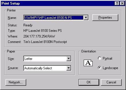 PRINTING 5 In the Print Setup dialog box, click Landscape, adjust any other