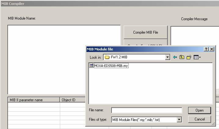 Use MIB compiler to generate a customize MIB module for OPC Pro. The OPC Pro MIB module can generate three kinds of MIB file format. Compiler MIB File: 1.