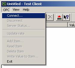 How to use Test Client Connection To connect Test Client to Moxa EDS-SNMP OPC Server Pro, select Connect under the OPC menu, or click on, the Connect toolbar icon.