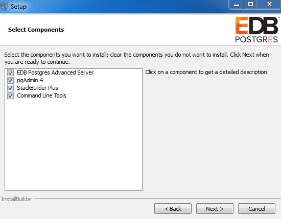 Figure 3.4 -The Select Components window The Select Components window (shown in Figure 3.4) contains a list of optional components that you can install with the Advanced Server Setup wizard.