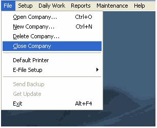 Close Company You can close a company file using the menu by choosing File,