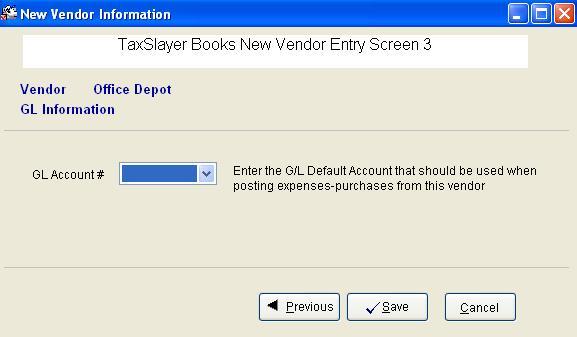 Enter the GL default account. This is the account that should be used when posting expenses-purchases from this vendor.