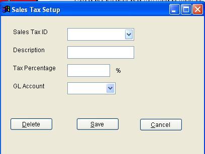 Enter the Sales Tax ID number assigned to the State Sales tax Enter the Description of the Sales