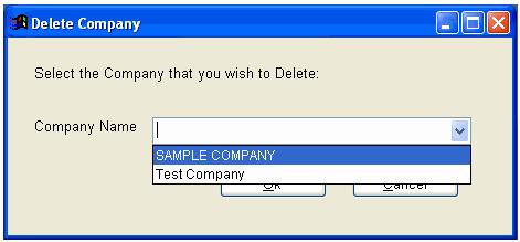 After selecting Delete Company, you will see a pick-list containing