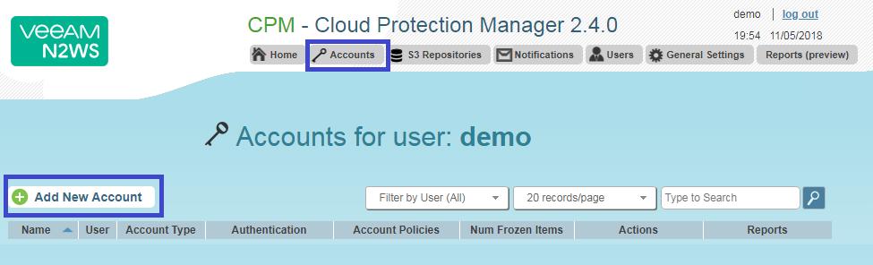 The first thing you will need to do is to associate an AWS account so you can start backing up EC2 instances.