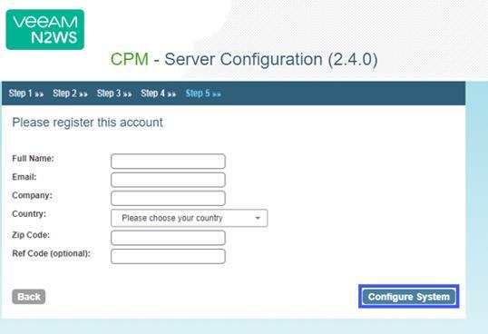 Step 4: Anonymous usage reports Allowing anonymous usage reports will enable N2WS to improve CPM.