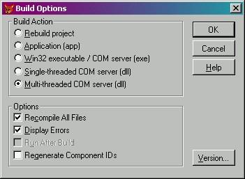 Figure 3. Select Multi-threaded COM server when building your Web Services project. 8.