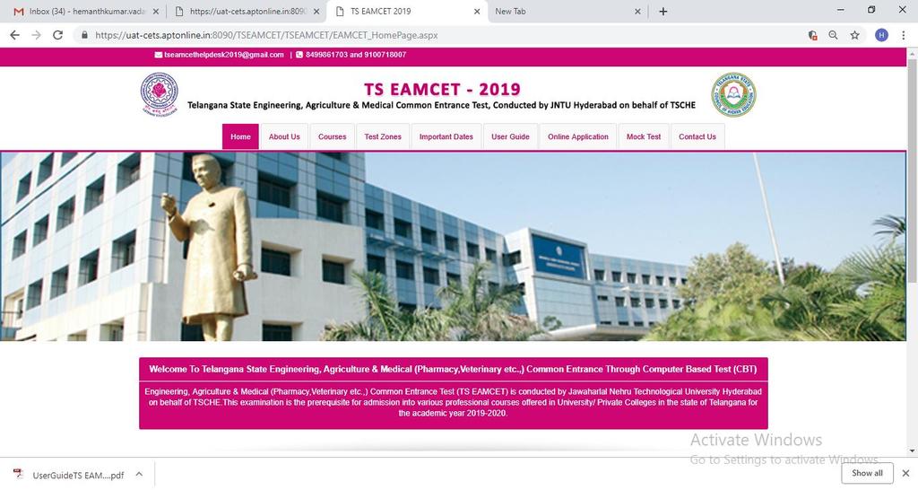 TS EAMCET 2019 ONLINE APPLICATION FILLING PROCEDURE VISIT http://eamcet.tsche.ac.in/ On your Internet Browser (preferably Internet Explorer version 6.