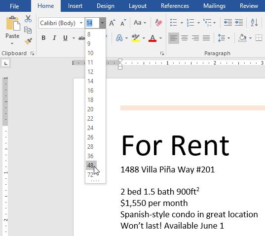 The font size will change in the document.