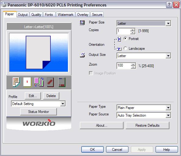 Print The Print Drivers: Noteworthy is the fact that the Panasonic Workio DP-4520H comes standard with functional, and free, Windows/GDI network print capability.