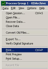 choosing the Data Print option or the printer icon on the toolbar.
