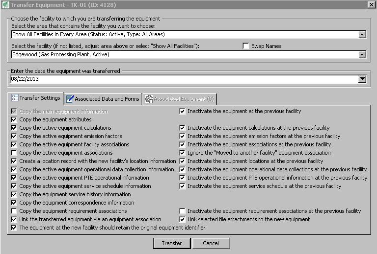 Equipment Transfer Added option to have the Copy active equipment association checkbox checked by default.