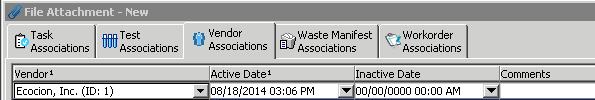File Attachment Added the ability to associate file attachment records to vendors, using the Vendor Association tab in the File