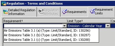 When the user is in the Requirement Limit tab of the Regulation Window, they may right-click,