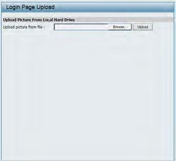 Login Page Upload In this window, users can upload a custom login page picture that will be used by the captive portal feature.
