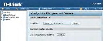 Configuration File Upload This page allows the user to backup and recover the current configuration of the access point in case of a unit failure.