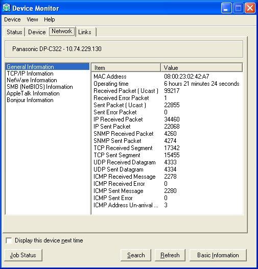 Main Window Network Tab (For DP-C354/C320/C264/C323/C263/C213) (For DP-8060/8045/8035, and DP-8020P/8020E/8016P) 1.