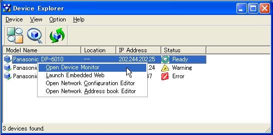 Starting the Device Monitor The Device Monitor displays the connection and device status for all connected devices, and notifies the user of occurring events, such as a device error, supply levels,