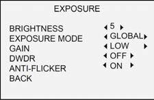 EXPOSURE EXPOSURE describes the brightness-related parameters. You can adjust the image brightness by the BRIGHTNESS, EXPOSURE MODE, GAIN, DWDR and ANTI-FLICKER in different light conditions.