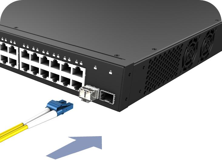 Chapter 5 Port Connections How to Connect to SFP/SFP+ Fiber Optic Ports Connection Procedure Follow these steps to connect cables to SFP/SFP+ transceiver ports.