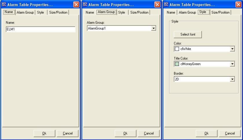 4. Define a unique name for the object in the NAME tab. You can maintain the name the software suggests. 5. In the ALARM GROUP tab, select the name of an already configured alarm group.