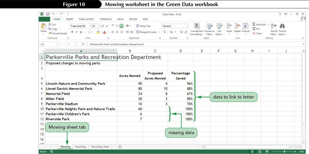 Linking Excel Worksheet Data to Word Using Copy and