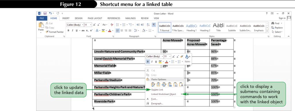 Updating Linked Objects To update the data in Excel and update