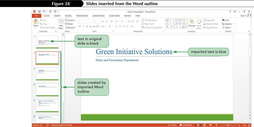 Creating the PowerPoint Slides from the Word Outline Use the New Slide button arrow to select the Slides