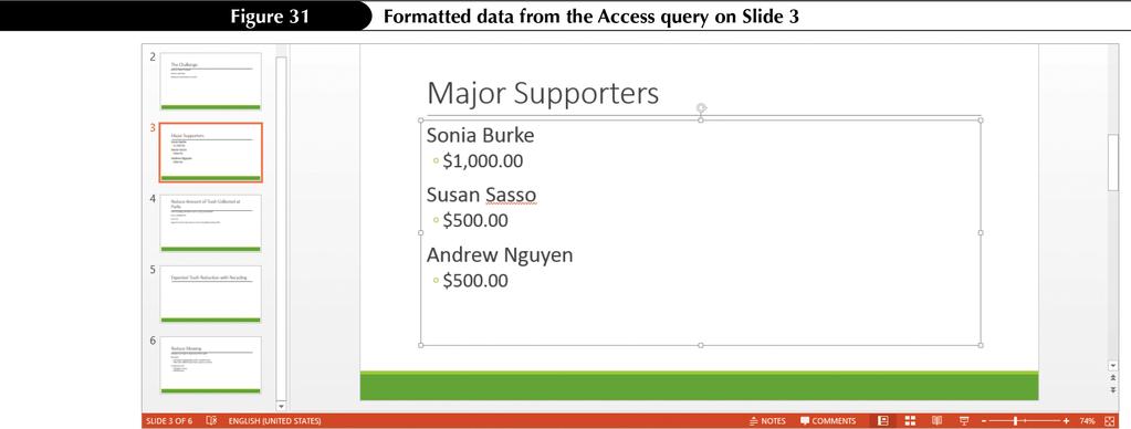 Copying Access Query Results into a PowerPoint Slide cont.