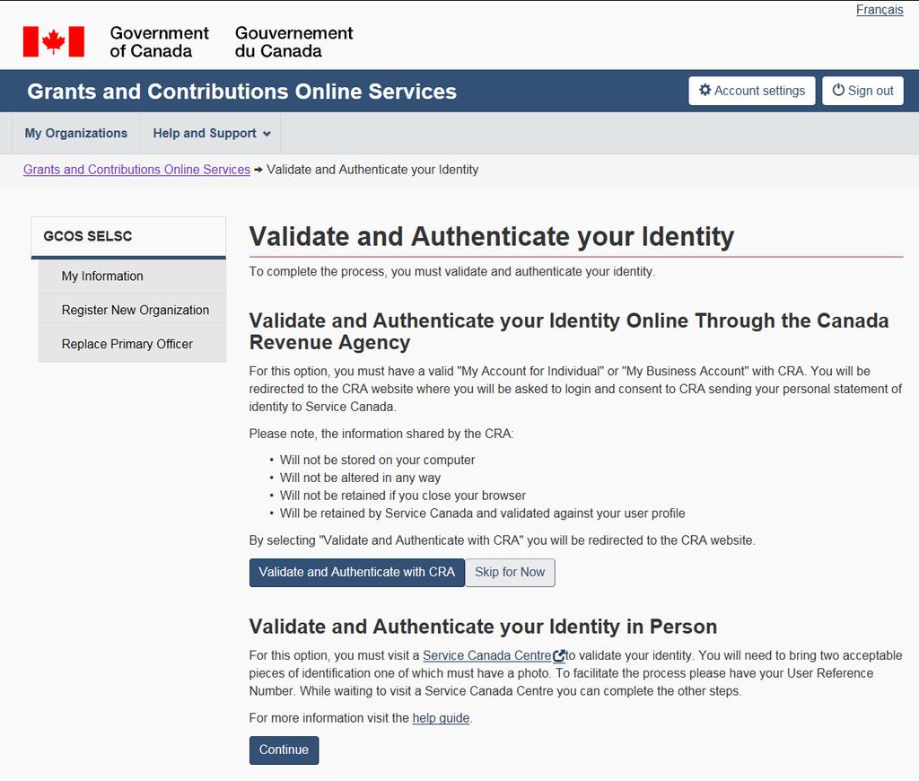 Figure 11 Validate and Authenticate your Identity screen 2.
