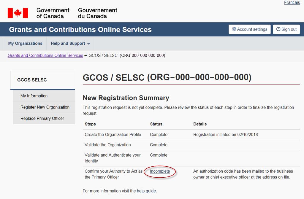 3. AUTHORIZATION CODE This is the final step required to set up your GCOS account.