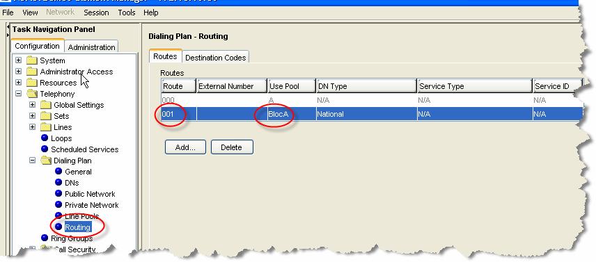 Under Configuration Telephony Dialing Plan Routing (See Figure 7 below): Select the routes tab and ensure there is an entry for BlocA.